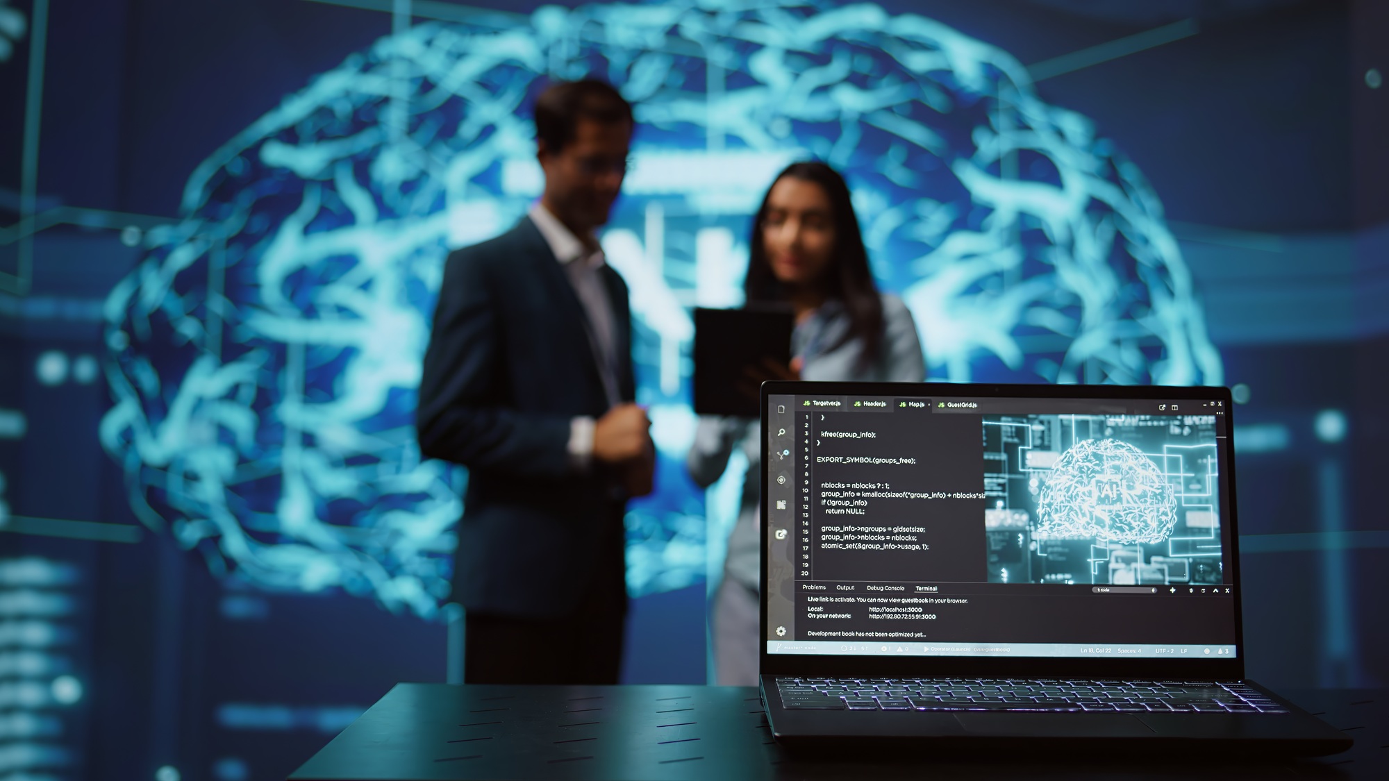 Close up of notebook used by employees developing AI systems in tech startup